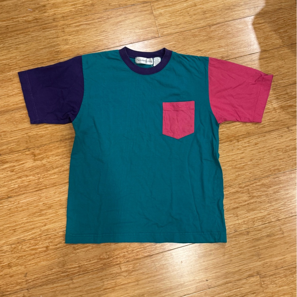 Vintage Paris Sports Club patchwork blue pocket t-shirt